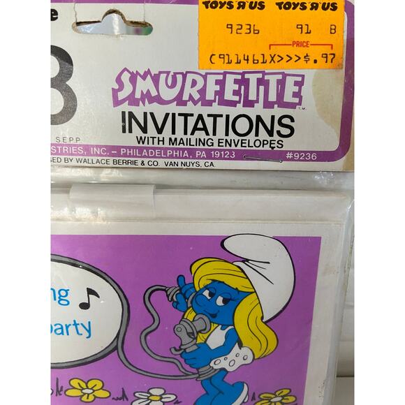 Vintage 1982 Smurf Smurfette Party Birthday Invitations Pack of 8 Toys R Us - Picture 6 of 8